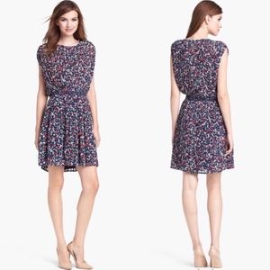 Joie Silk Dress Pleated Print Lined Mini Navy size m